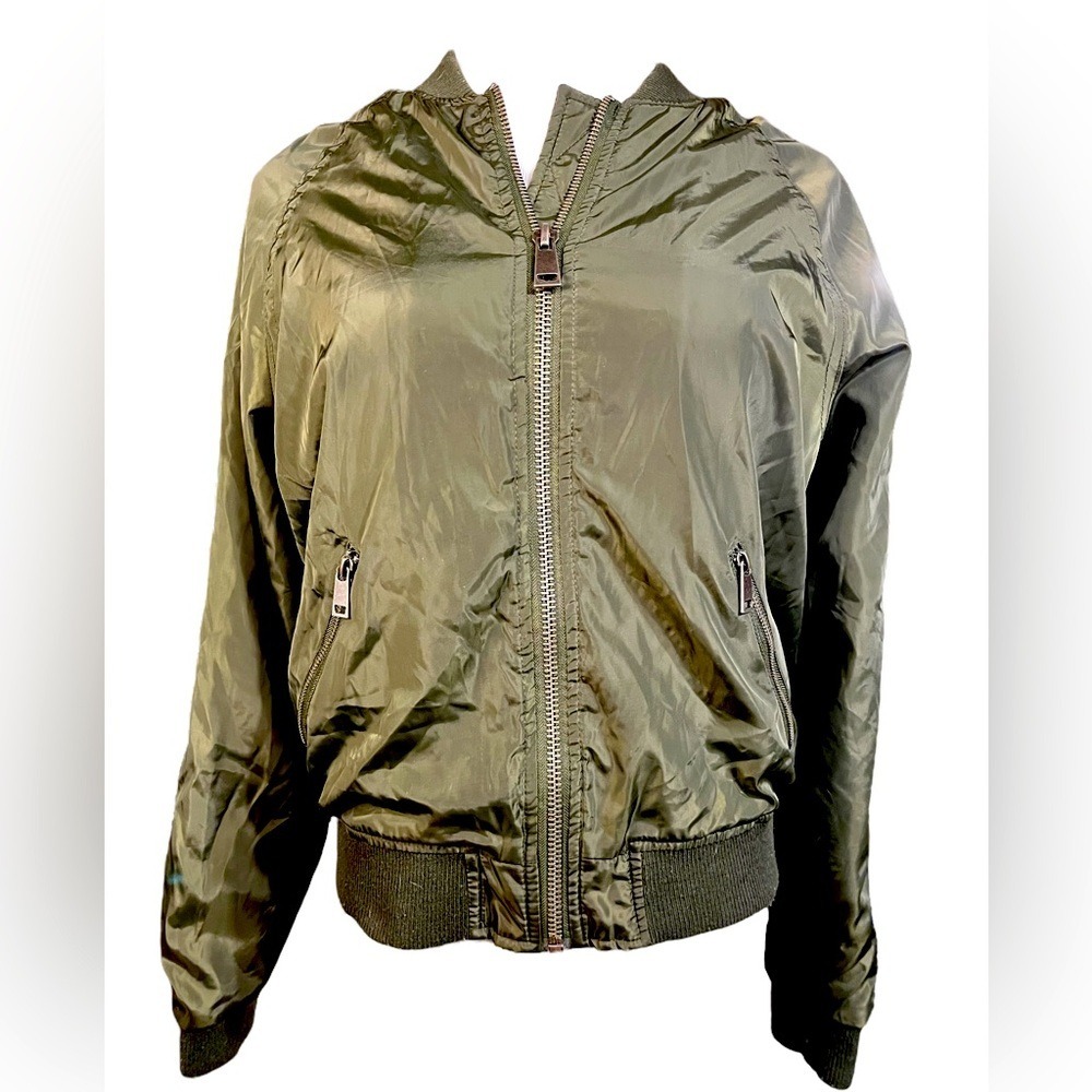 Ashley by 26 International Olive Green Faux Fur Lined Bombe Jacket womens medium